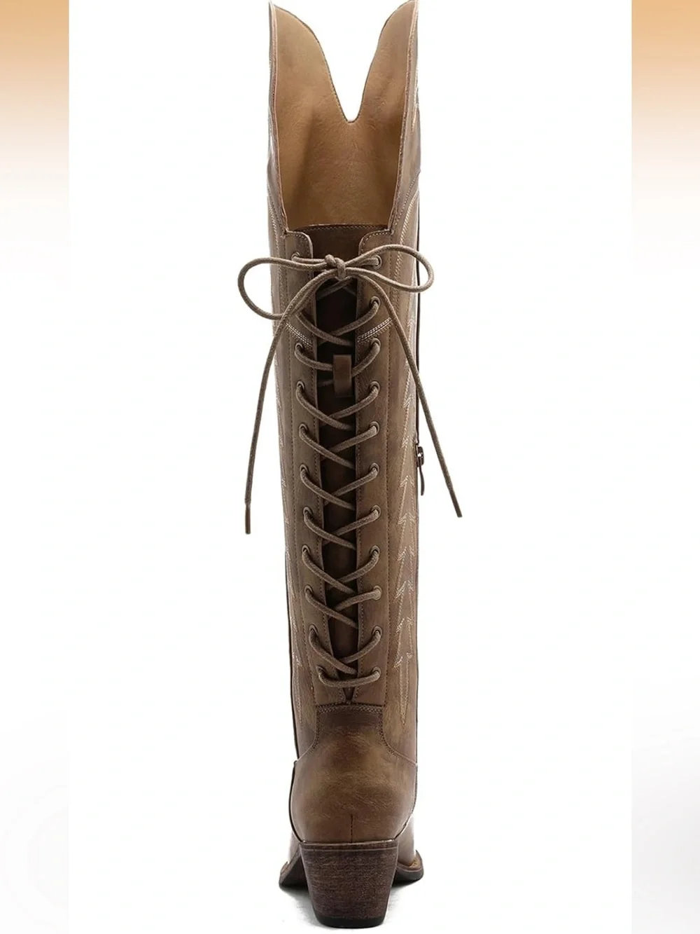 Brown Lace-Up Western Over Knee Boots